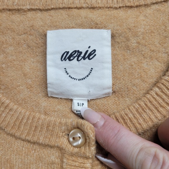 Aerie Wool Alpaca Cardigan Sweater Women's Small Tan Beige Brown Front-Button - Picture 4 of 10
